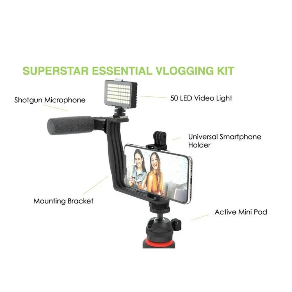 NEW GO VIRAL Super Star Vlogging Kit with LED Light Microphone Tripod & Mount